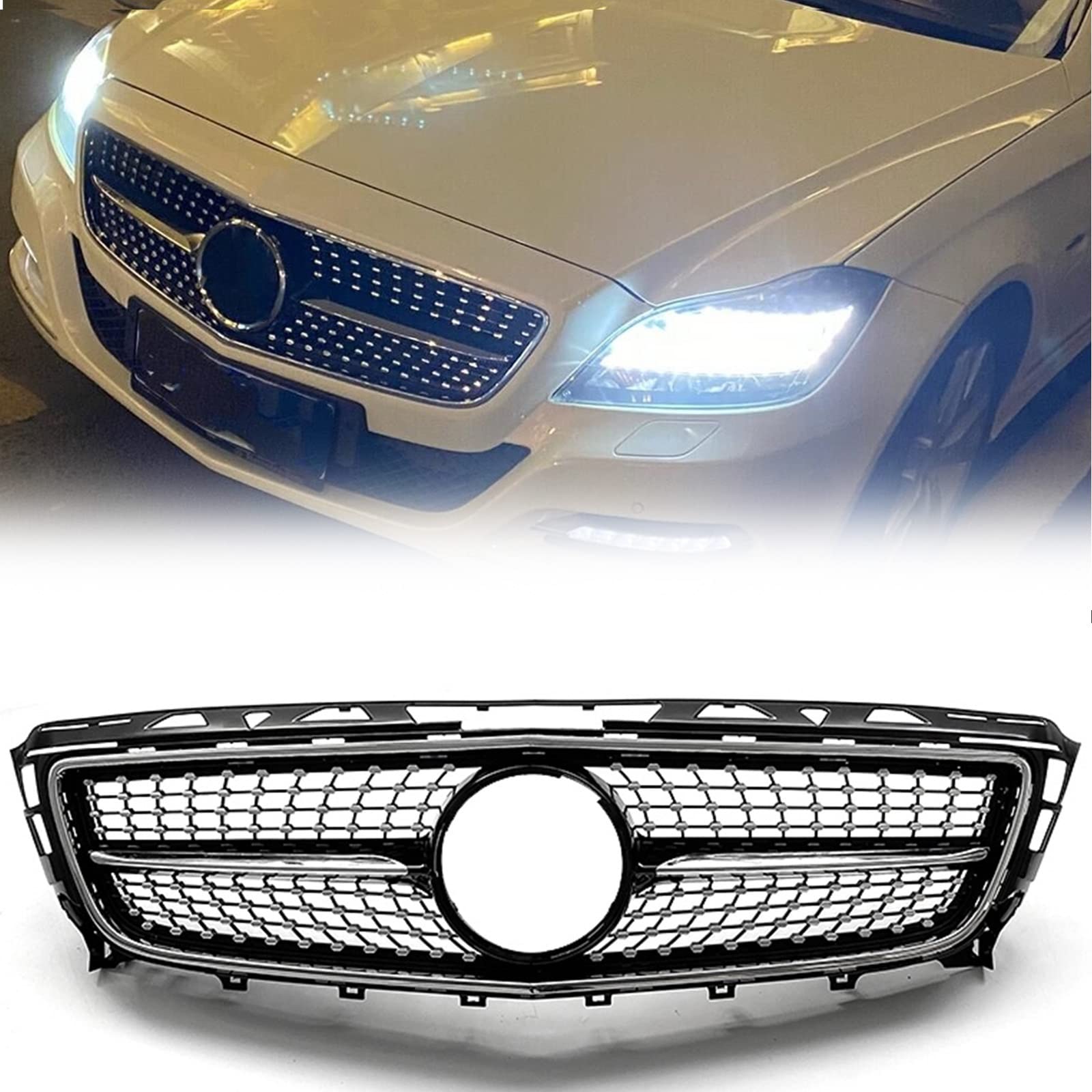 Calandre Benz CLS W218 maille diamant noir brillant pour pare-chocs d'origine