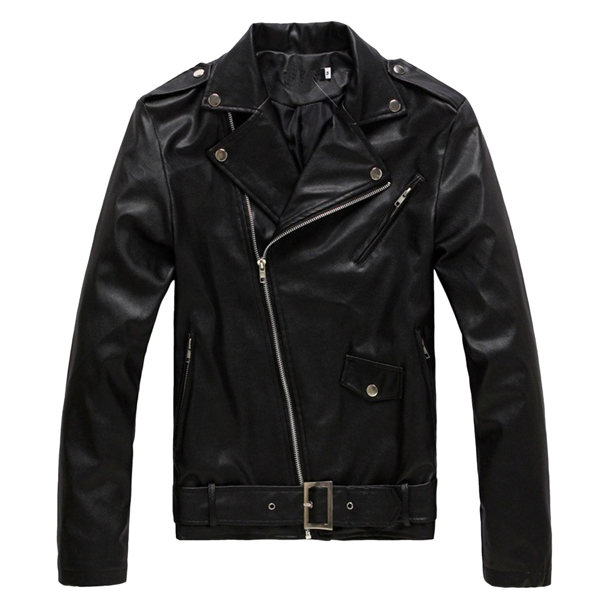 JEKE-DG Leather Jackets for Men Faux Bomber Motorcycle Jacket Lapel Asymmetric Zip-Up Blet Slim Fit Biker Coat (4X-Large,Black)