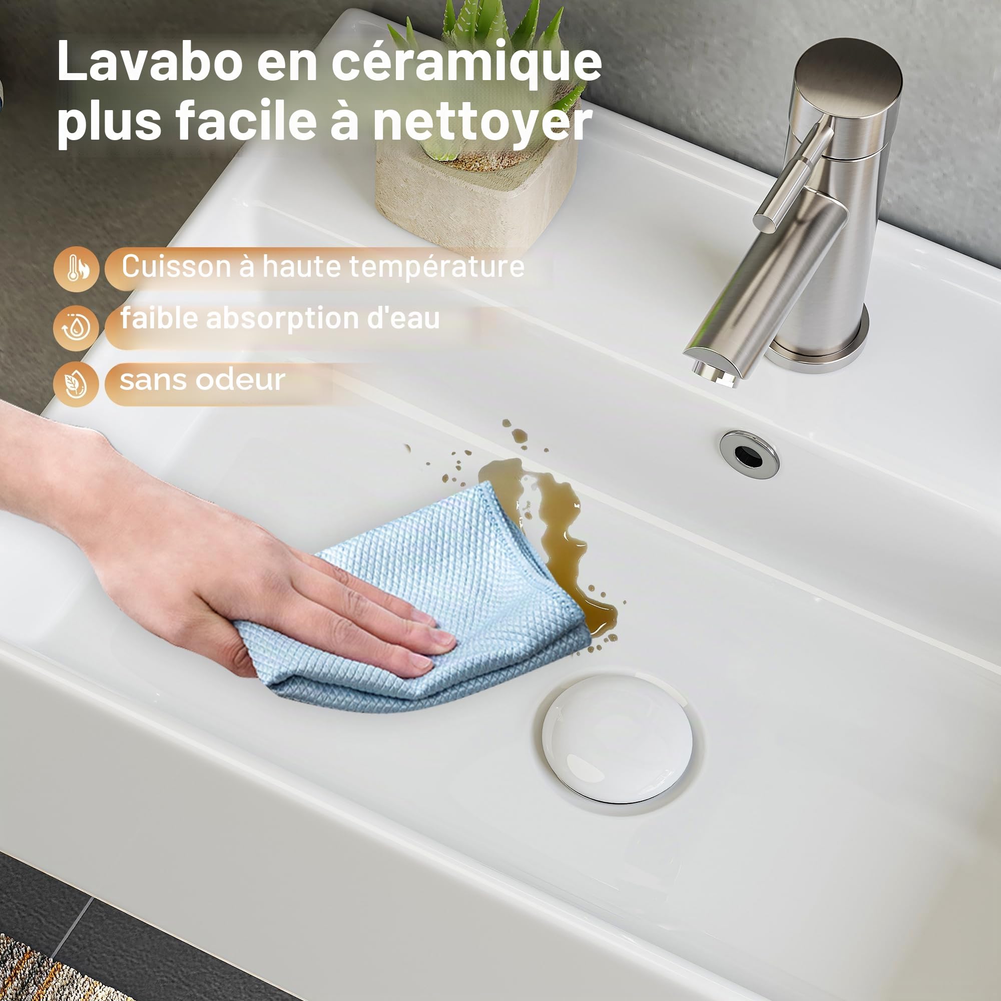HOROW Petit lavabo blanc - Lavabo mural carré - Pour toilettes d'invités - Lavabo suspendu ou à poser - Avec trou de robinet - 45 x 31 cm - Sans robinet
