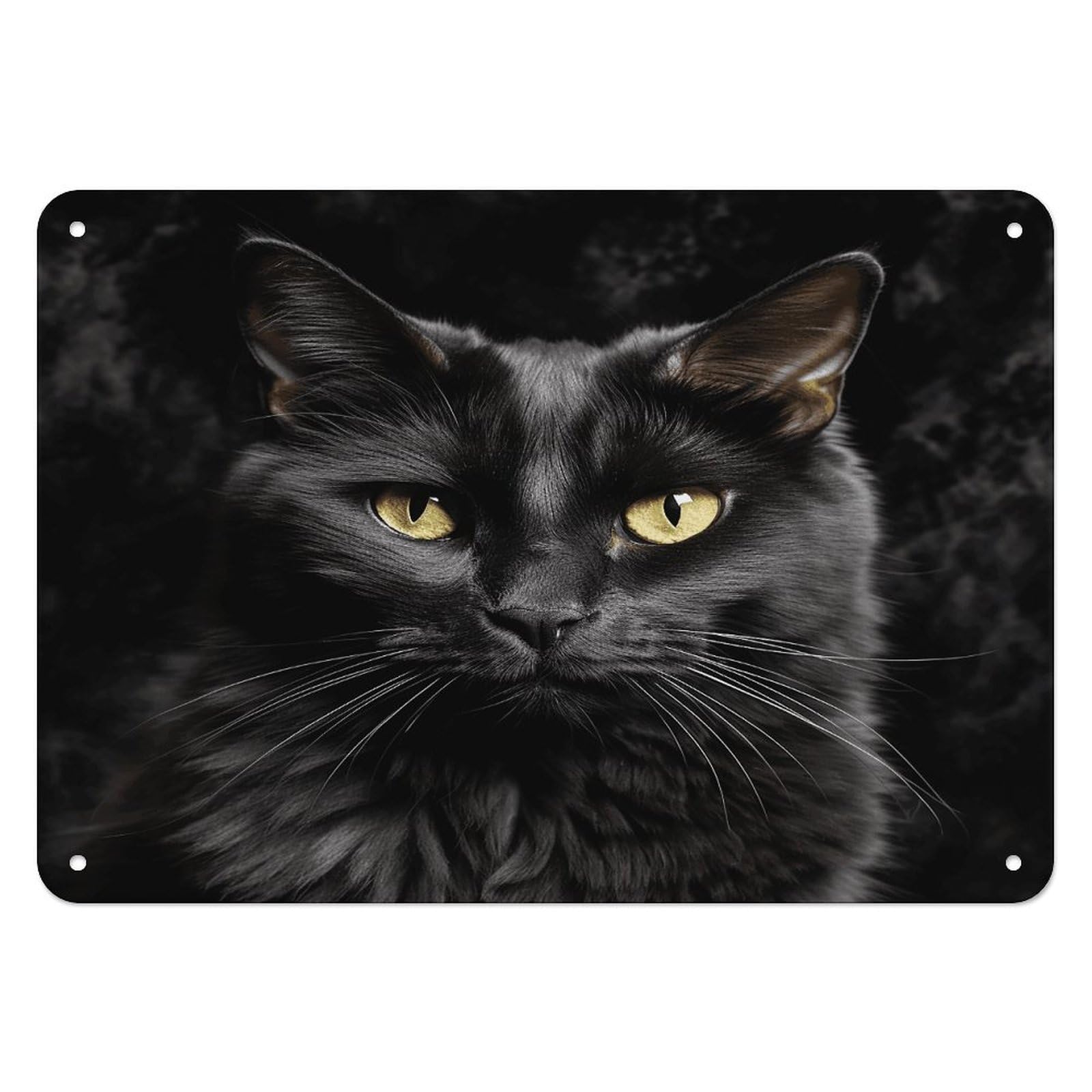 Btcowzrv Style A Black Cat On A Black Background Metal Sign, 5.5" X 7.9" Tin Wall Decor, Wall Art Plaques For Home Wedding Decor Room Living Room Decoration