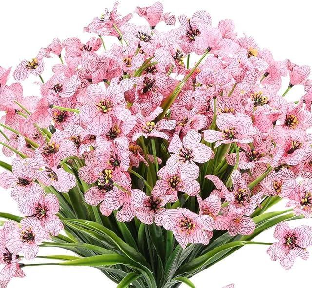 Ruiuzioong Artificial Violet Flowers Outdoor UV Resistant Fake Flowers 6pack No Fade Faux Plastic Plant Shrubs Greenery for Indoor Outside Hanging Planter Window Box Patio Home Decor (Pink)