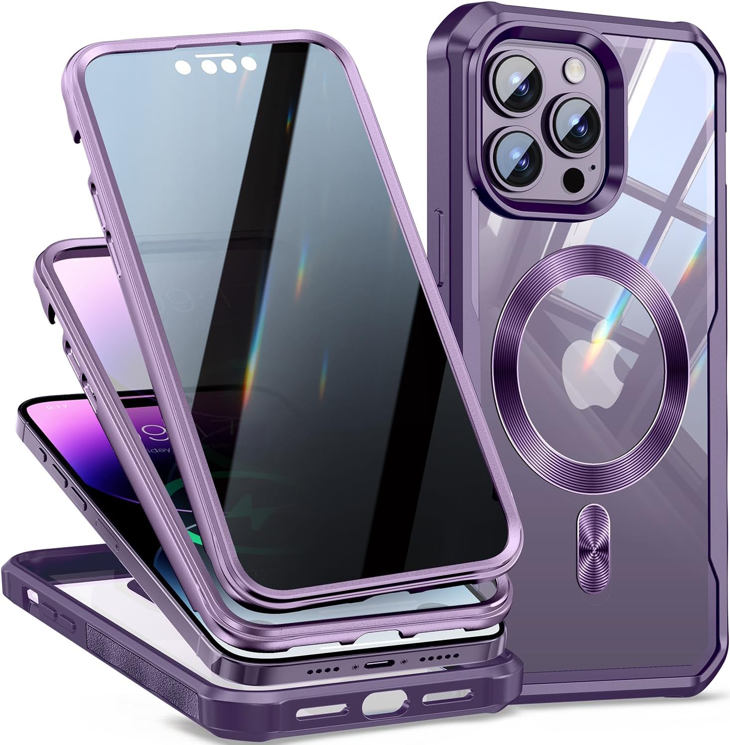 Loop+Privacy Screen Protector Magnetic Case for iPhone 14 Pro Max, Military Grade Protection, Anti-peep Privacy Screen Double Sided 9H Glass, Compatible with MagSafe