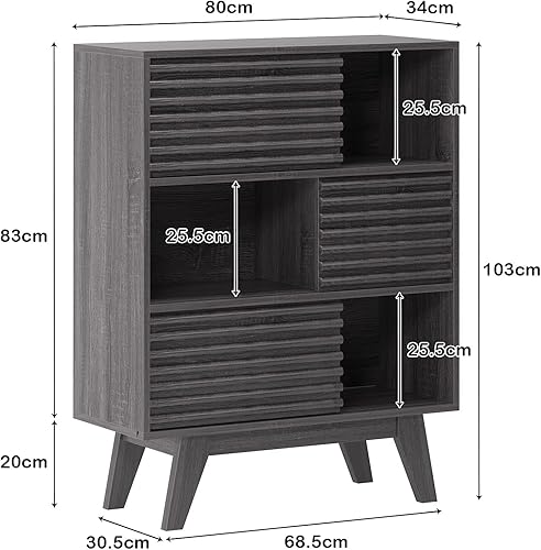 Miniatura 9 de soges Armario lateral moderno de mediados de siglo soporte de almacenamiento de 3 niveles con puertas corredizas armario de almacenamiento de