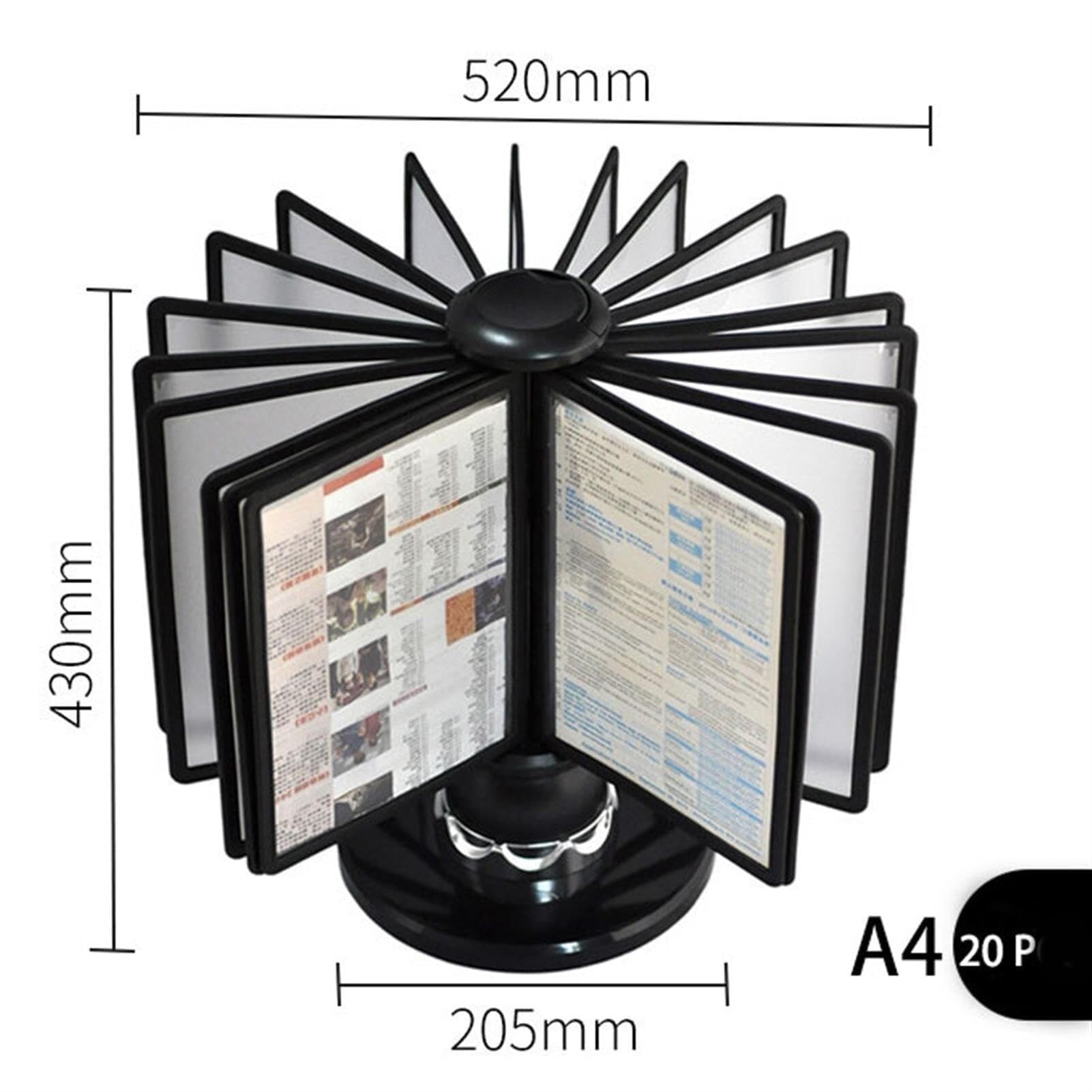 Soporte De Exhibición Giratorio De 20 Paneles Y Estante De Promoción | Estante de exhibición giratorio de 360°, base de hierro pesado, almohadillas antideslizantes, ideal for restaurantes(A4)