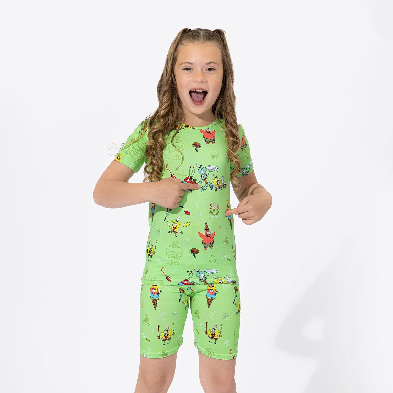 Bellabu Bear SpongeBob SquarePants Kids Shorts Set for Boys & Girls, Matching Family Pajamas, Rayon from Bamboo