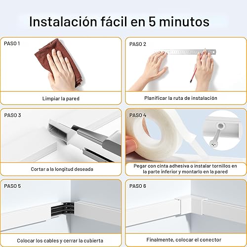 Miniatura 9 de Delamu Ocultador de cables, cubiertas de alambre de 157 pulgadas para cables en la pared, ocultador de cables premium cubiertas de cables