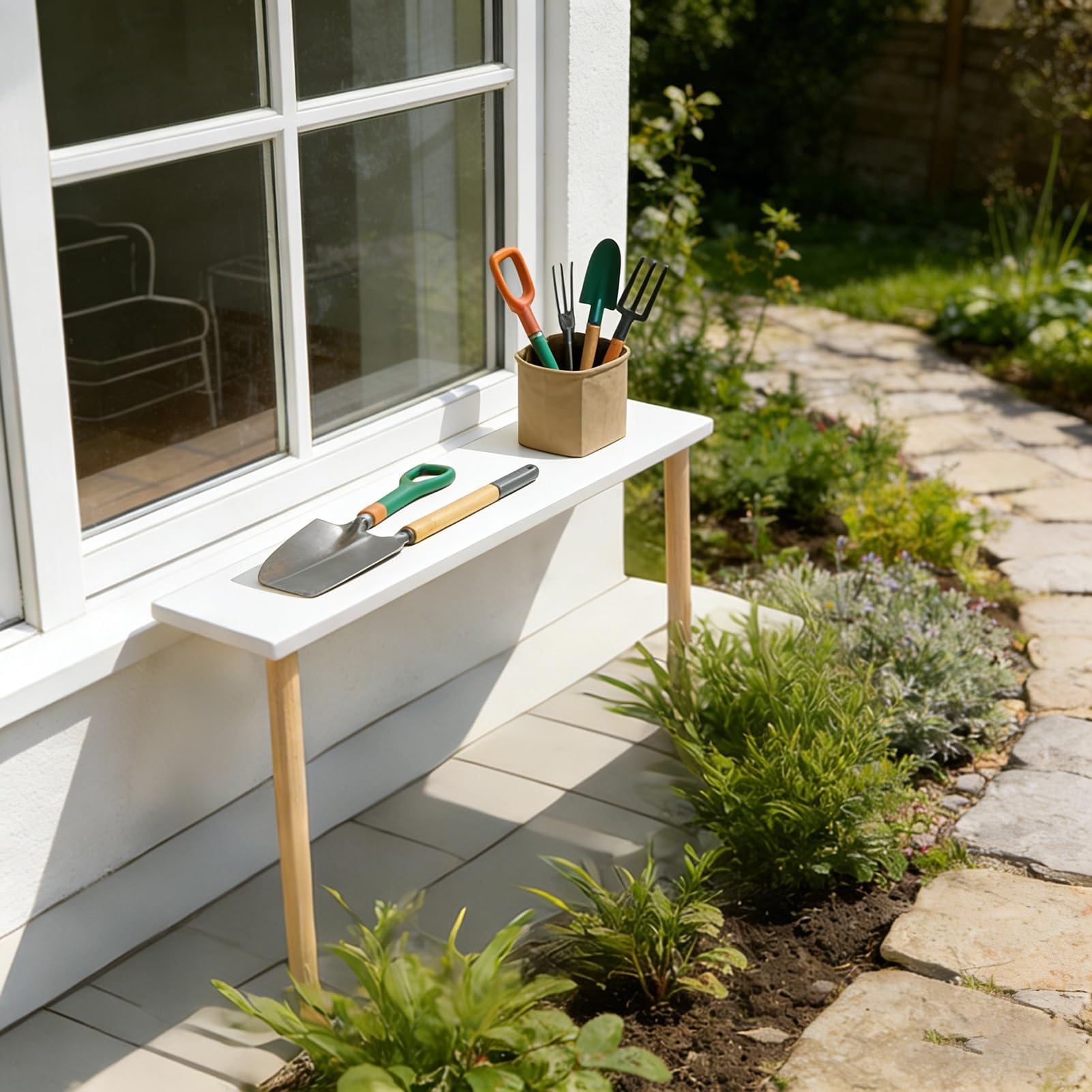 Extension de rebord de fenêtre en bois pour créer un mini jardin d'appartement