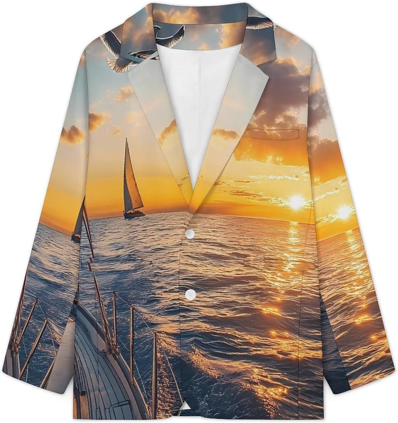 Sailboat and Sea Mens Casual Blazer Two Button Lightweight Sport Coat Suit Jacket