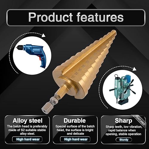 Miniatura 6 de KATUR Broca escalonada de titanio HSS en espiral, broca Unibit para cortar agujeros de perforación en acero, hoja de metal, múltiples agujeros