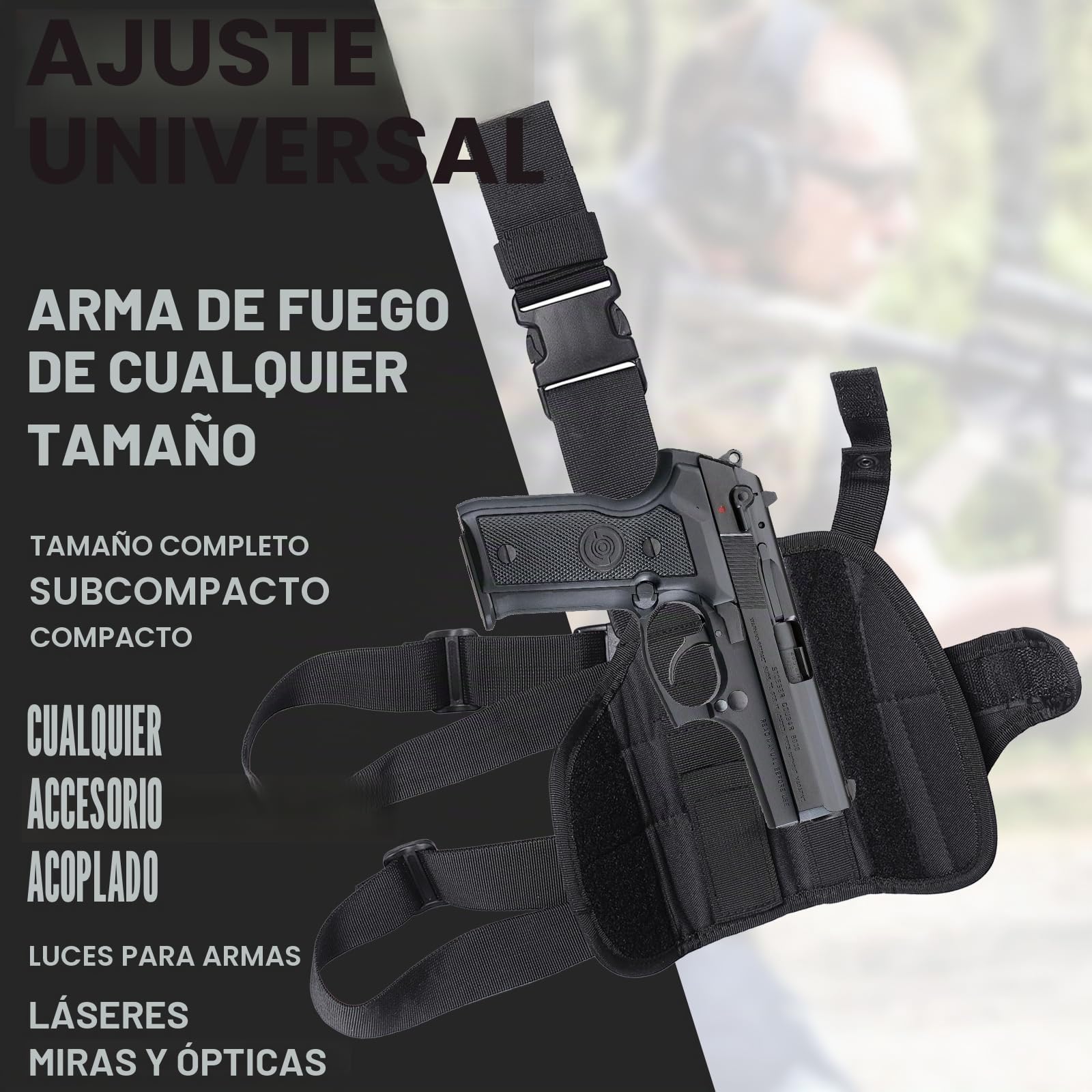 Funda Táctica para Pistola de Muslo - Bolsa de Pierna Militar para Hombre y Mujer - Ideal para Motocicleta, Senderismo, Exterior, Caza y Camping - Color Negro