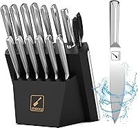 Vista 13 de imarku® Juego de cuchillos, juego de 14 piezas para cocina con bloque, juego de cuchillos de cocina de una pieza premium con afilador, juego