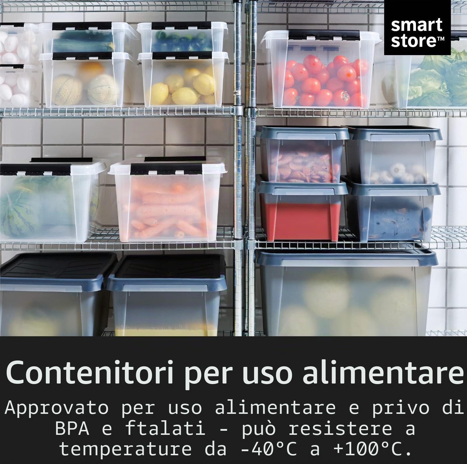 SmartStore Contenitori in plastica trasparente da 32 l, confezione da 2, rinforzati, 10 anni di garanzia, per alimenti, con chiusura a clip, impilabili e annidabili, senza BPA, 50 x 39 x 26 cm