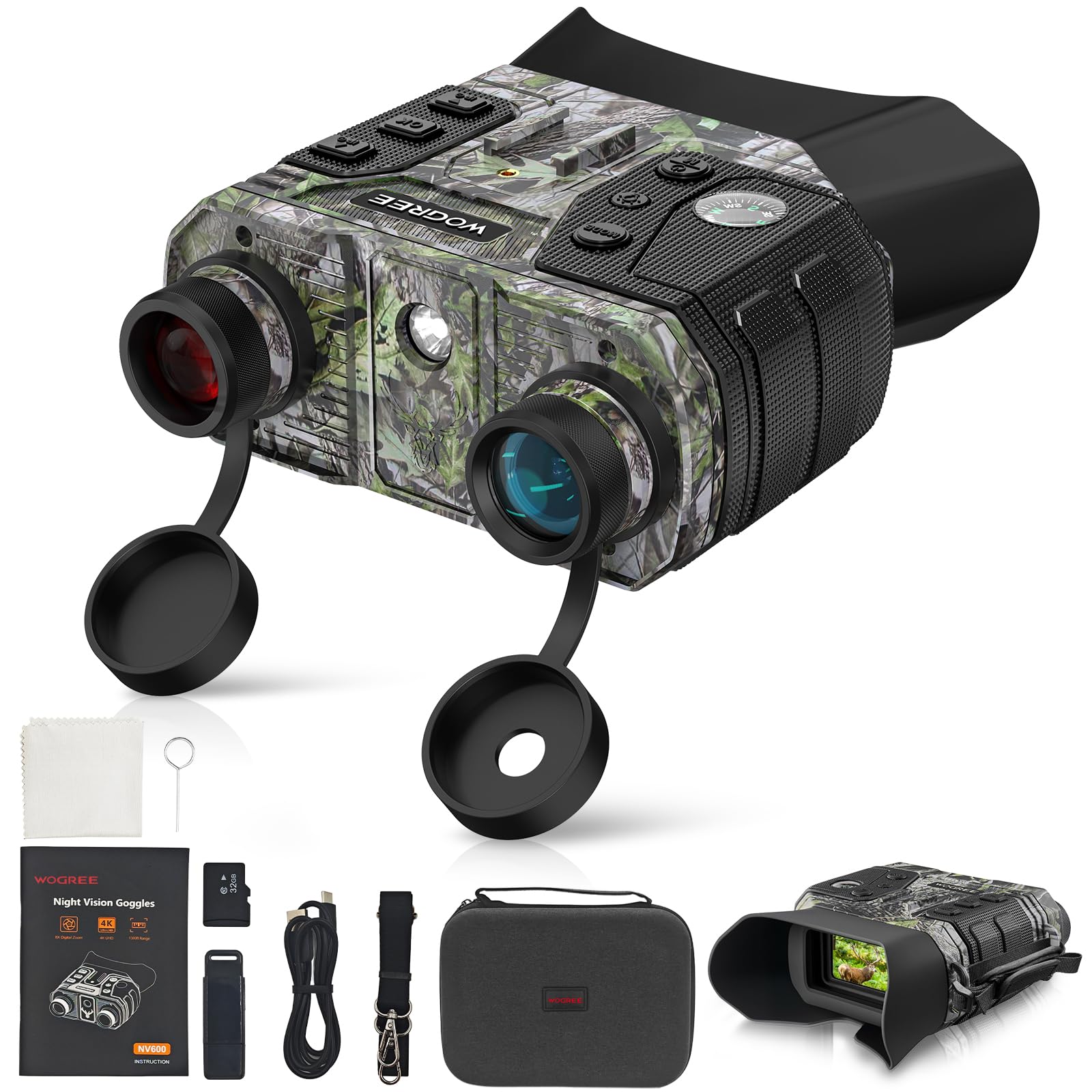 Night Vision Goggles, 4K Night Vision Binoculars for Adults, 36MP, 1300FT Range,8X Digital Zoom, 5000mAh Battery, Flashlight &amp; Compass, Infrared Vision, 32GB Card, for Camping &amp; Hiking