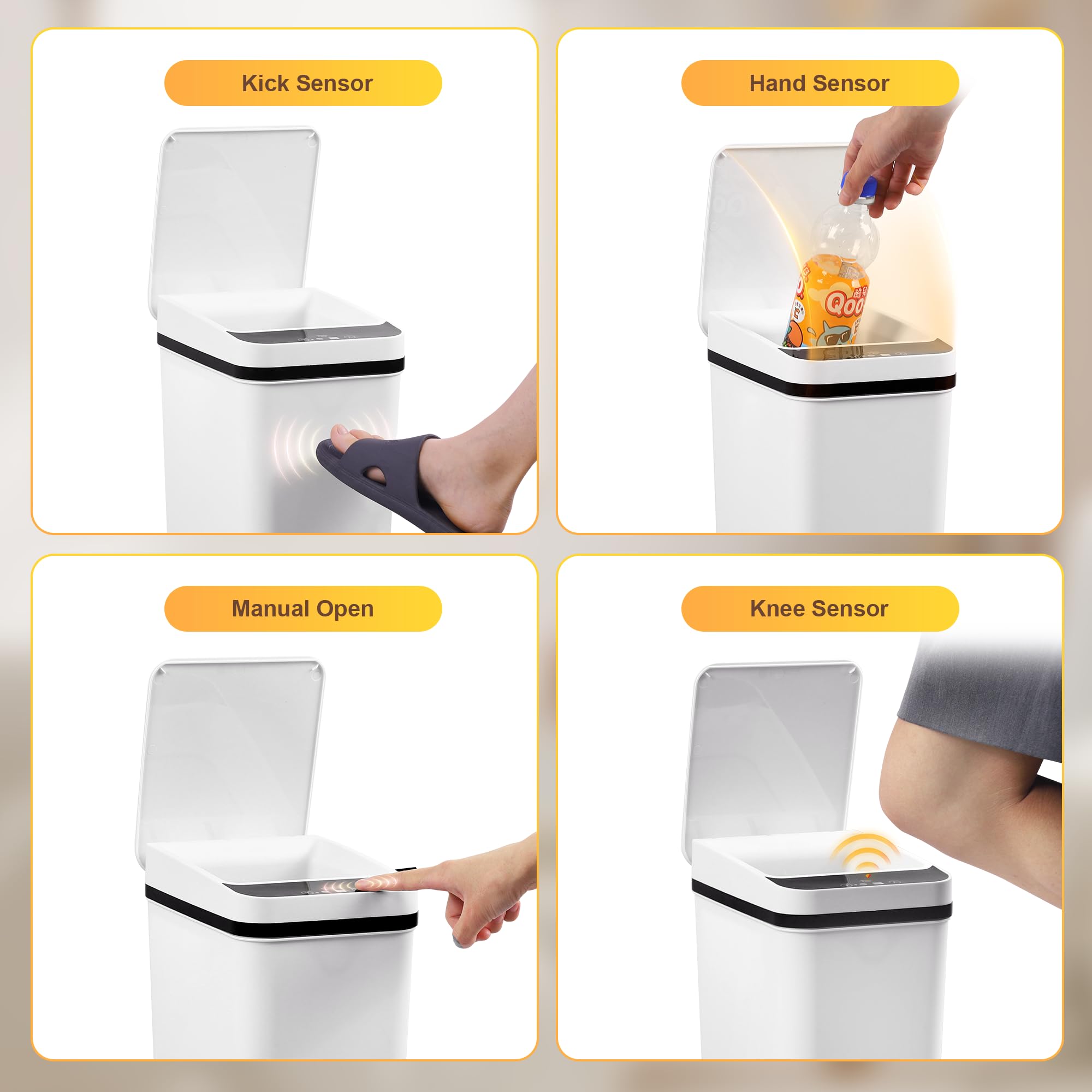 Smart Touchless Mülleimer für Küche, automatischer Bewegungsmelder, Mülleimer mit Deckel, wasserdicht, schmal, klein, für Küche, WC, Schlafzimmer, Wohnmobil (Schwarz, Batterie)