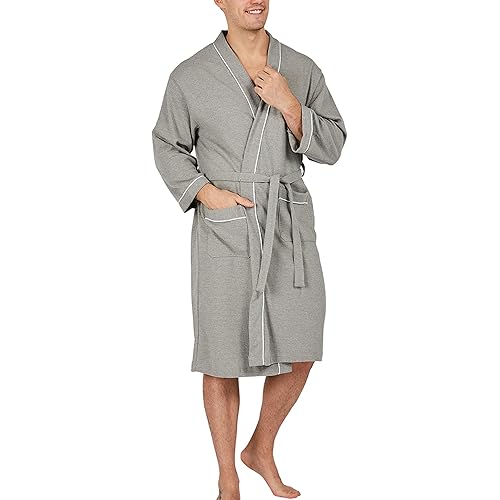 YIMANIE Men's Robe Cotton Bathrobe Soft Knee Length Sleepwear