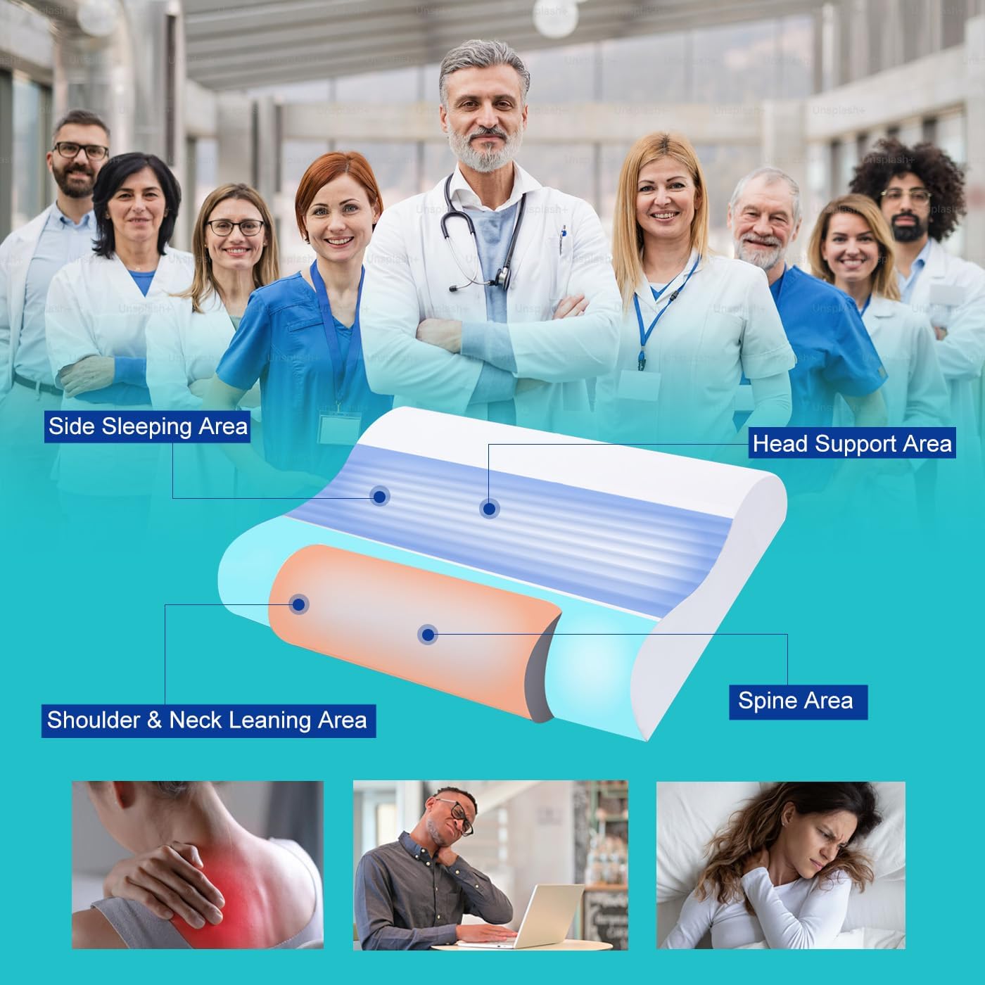 DVZV Memory Foam Pillows Neck Pillow Cervical Neck Pillow for Neck Pain Relief，High-Density Breathable Fabric Side Sleeping Pillow Ergonomic Pillow for Side Sleeper(White)