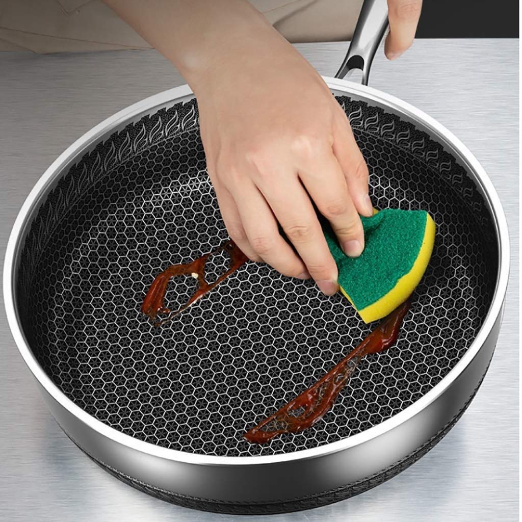 Sartén/Fry Wok/316 Acero Inoxidable Pan Antiadherente/Cocina con Tapa sin Recubrimiento, 30cm