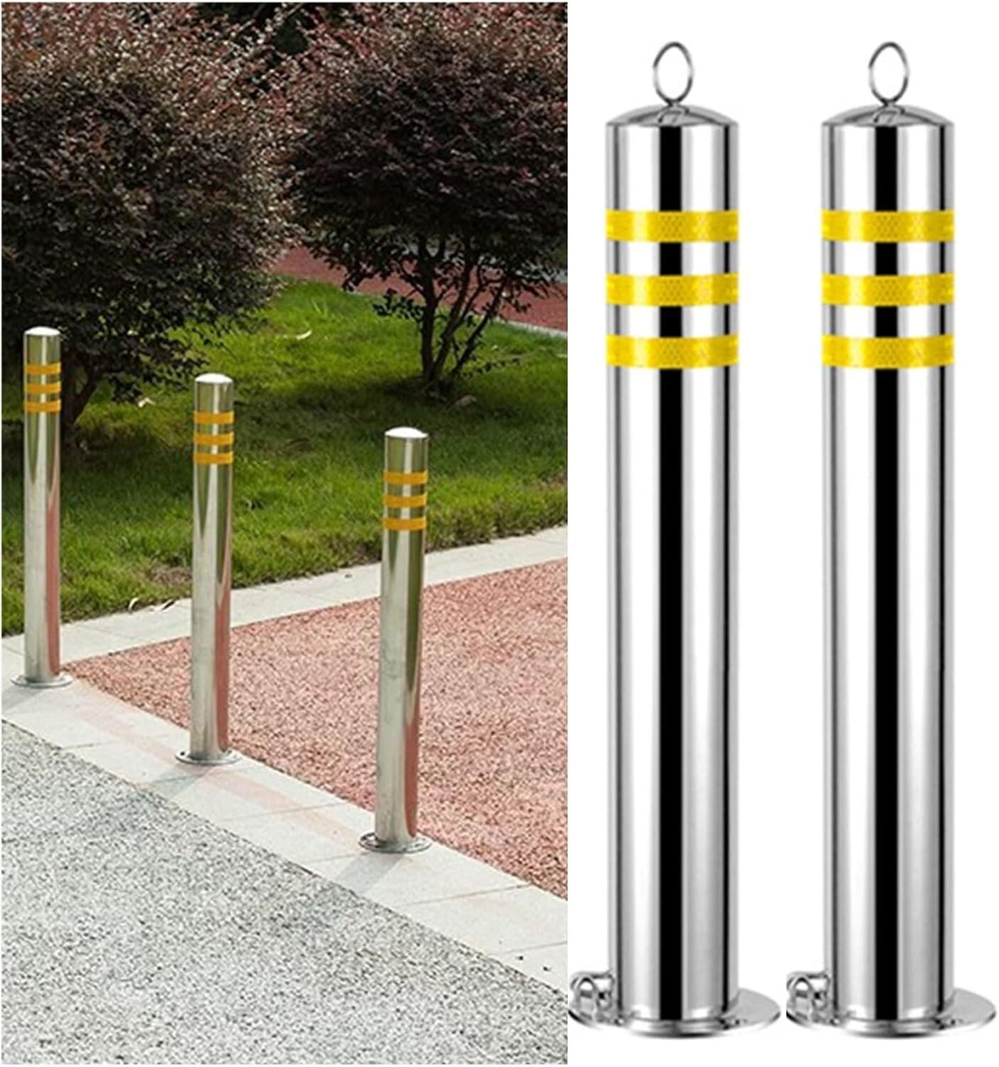 Aioneer Construction Cone Traffic Delineator Post Stainless Steel Traffic Safety Bollard, Barrier Reflective Tape Parking Post For Home Garage Street Decor Or Traffic Sensitive A-2pack-60cm/23.6