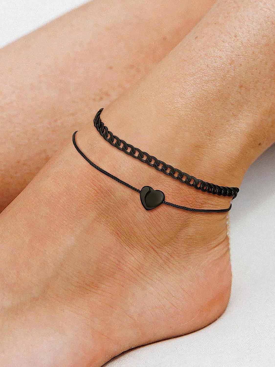 U7 2Pcs/3Pcs Ankle Bracelets for Women, Stainless Steel Cuban Link/Figaro/Rope/Heart Chain Anklets Sets,Waterproof Layered Anklets Adjustable 8.5"-10.5" - Image 2