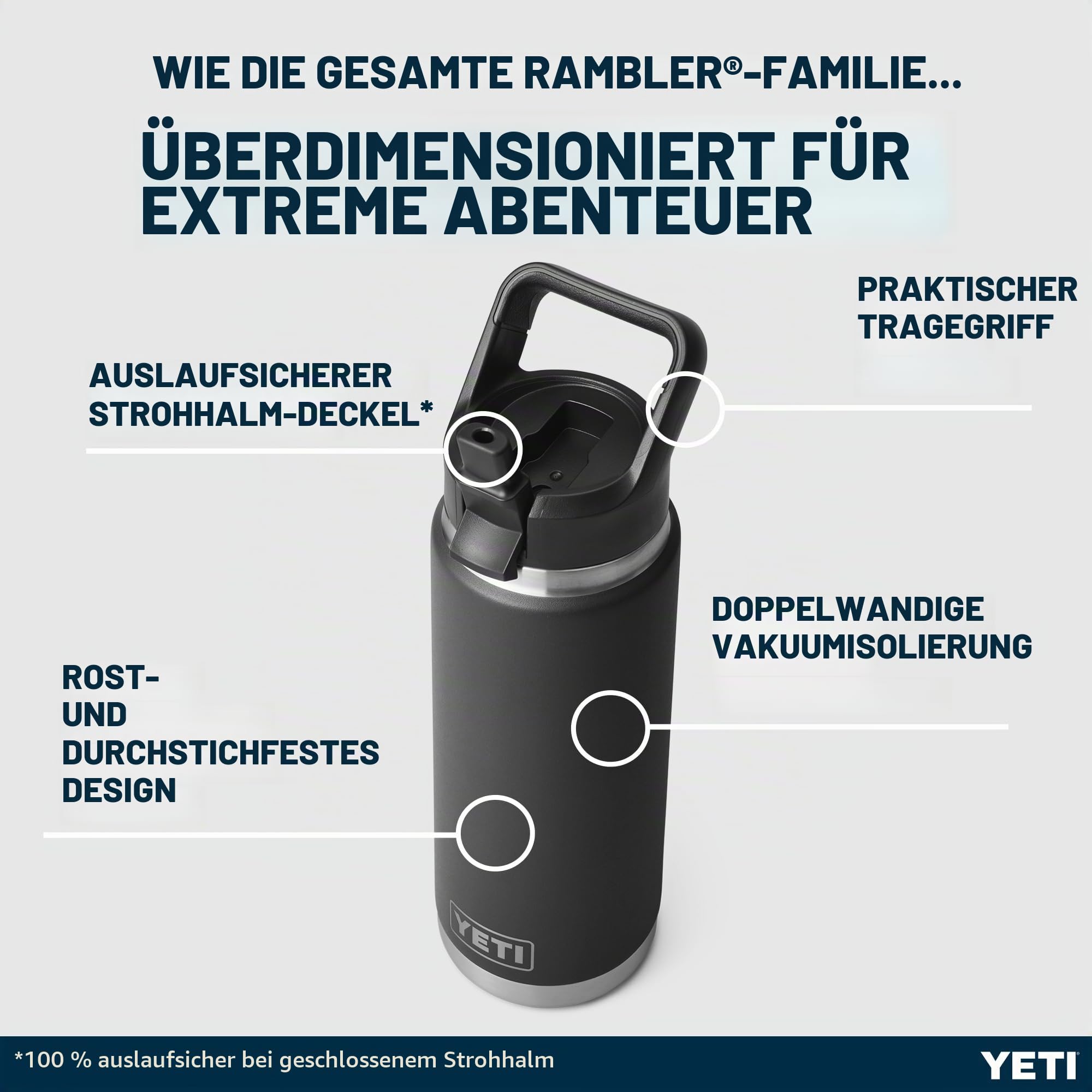 YETI Rambler Flasche Mit Trinkhalmdeckel, Black, 26 oz (769 ml)