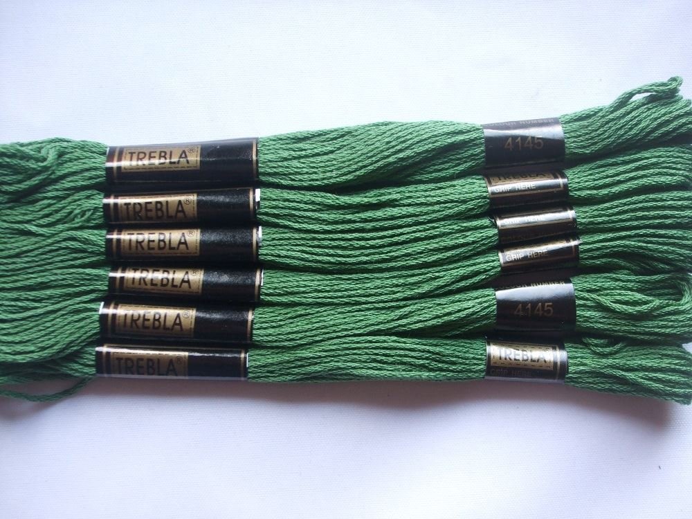 Trebla Pack of 6 Embroidery Thread/Skeins - 8m - Green - Col. 4145