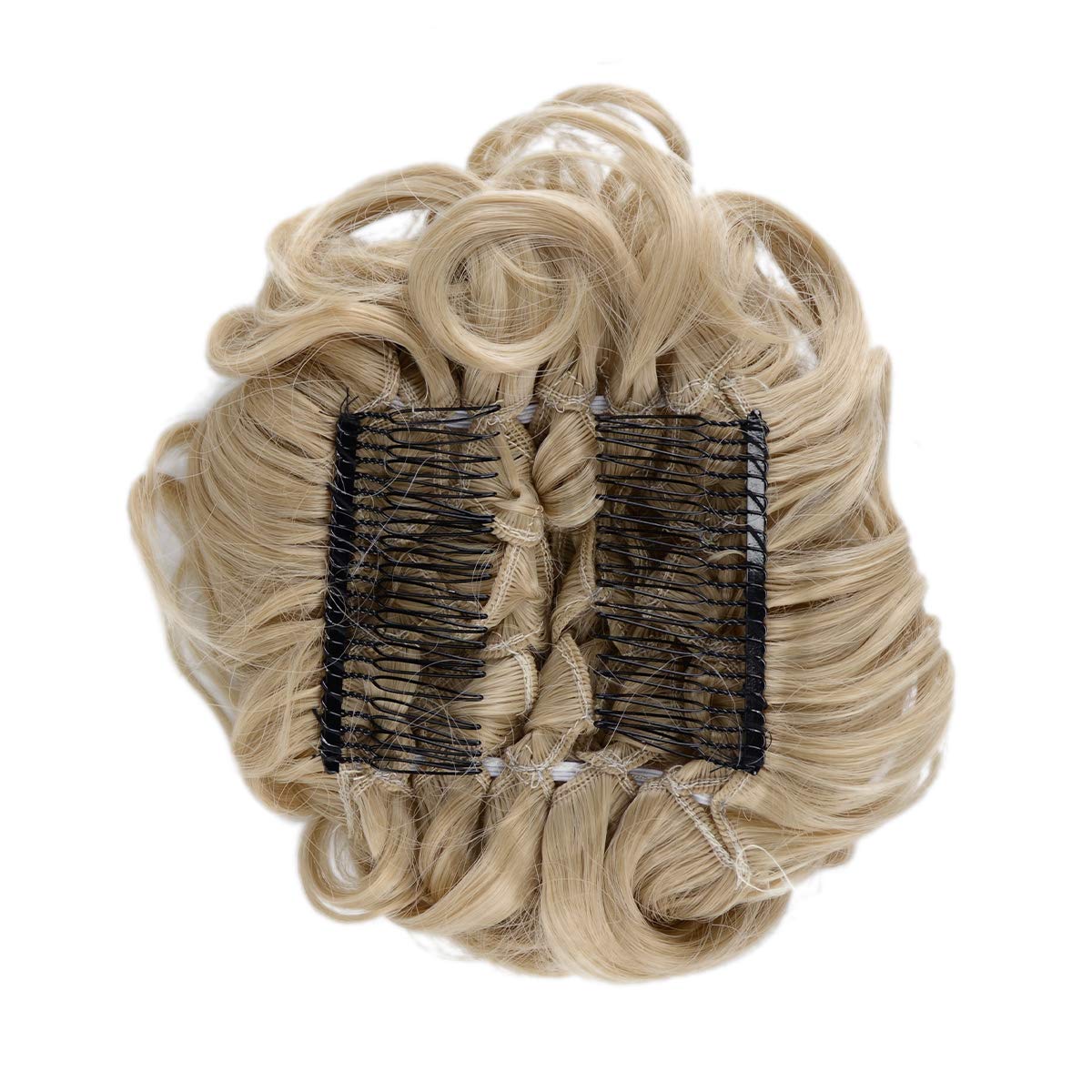 BARSDAR Messy Hair Bun Extension Combs in Easy Stretch Scrunchie Chignon Tray Ponytail Hairpieces for Women/Ladies/Girls (24T613# Pale Golden Blonde & Bleach Blonde)