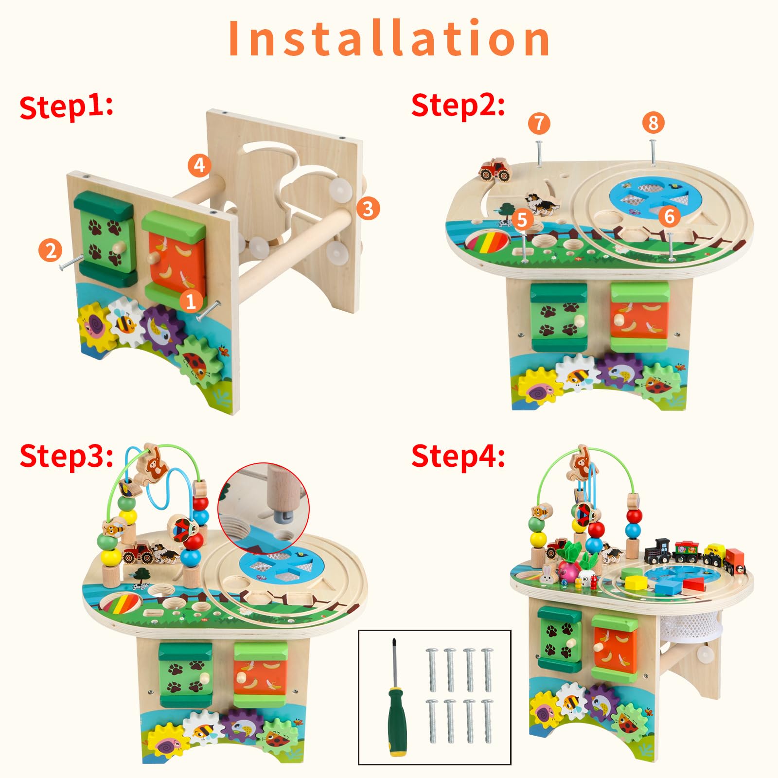 Mesa de Madera con Laberinto de Bolas y Pista de Tren Juguetes Educativos para Niños y Niñas