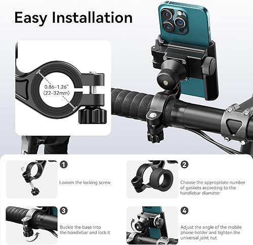 Miniatura 6 de Soporte de teléfono para motocicleta, soporte para teléfono de bicicleta no bloquea la cámara para scooter eléctrico, bicicleta de montaña y