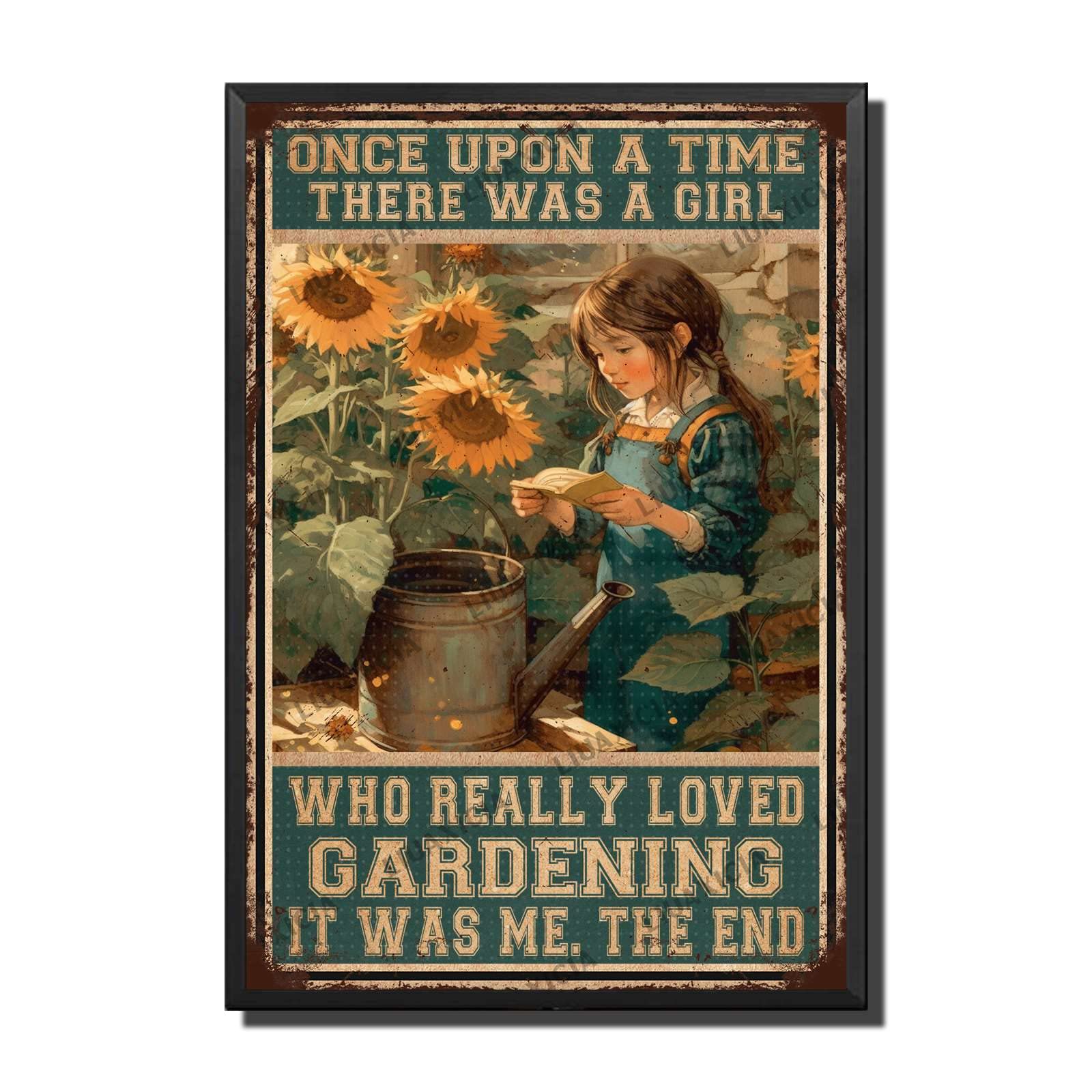 peiyeety Metal Tin Sign Once Upon A Time There Was A Girl Who Loved Gardening Vintage Decorative Wall Art,Retro Gardening Lover Rustic Plaque for Home Living Room Bedroom Garden Patio,12x16 Inch