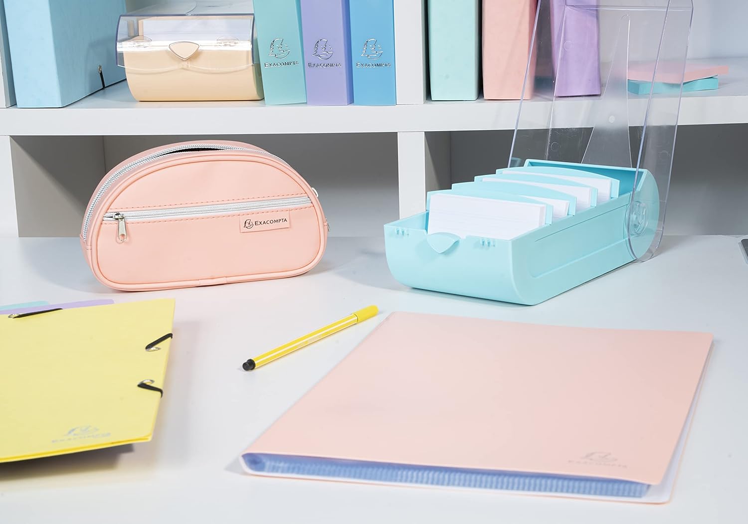 Exacompta Bunnybox 5346223D Flash Card File DIN A7 Landscape Including 100 Index Cards Original Index Card Box for Easy Vocabulary Thanks to 5-Compartment Learning System for 600 Index Cards