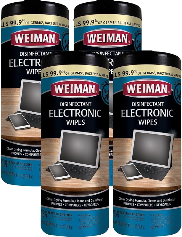 Toallitas limpiadoras de pantalla electrónica Weiman - Paquete de 4 Limpie su computadora portátil, computadora, TV y todos los equipos electrónicos - Toallitas electrónicas - 30 unidades