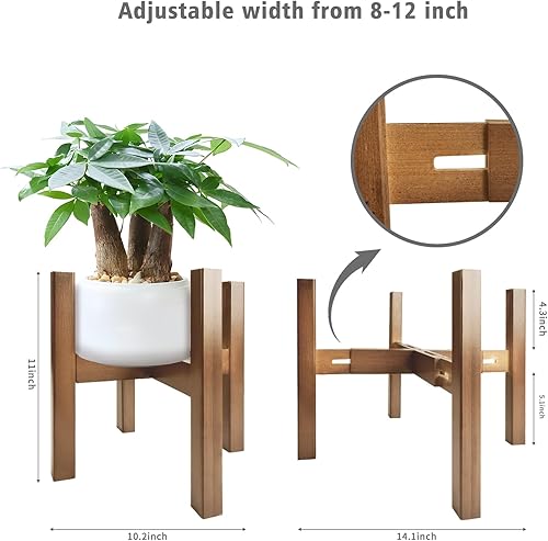 Miniatura 2 de Soporte de bambú natural para interiores, estante ajustable para plantas de interior que se adapta a macetas de 8 a 12 pulgadas, decoración moderna