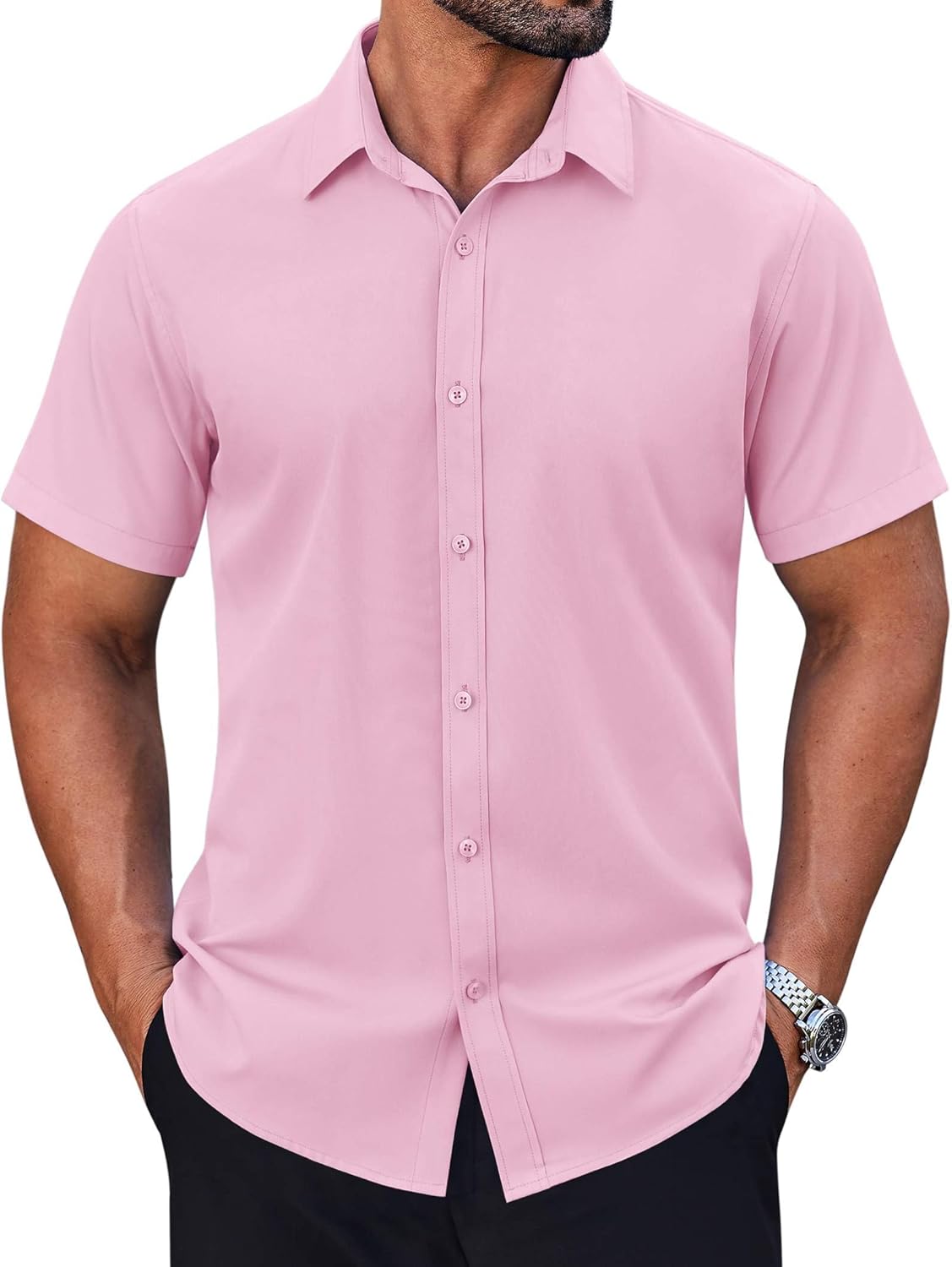 COOFANDY Men's Short Sleeve Dress Shirts Stretch Wrinkle Free Untucked Casual Button Down Shirt