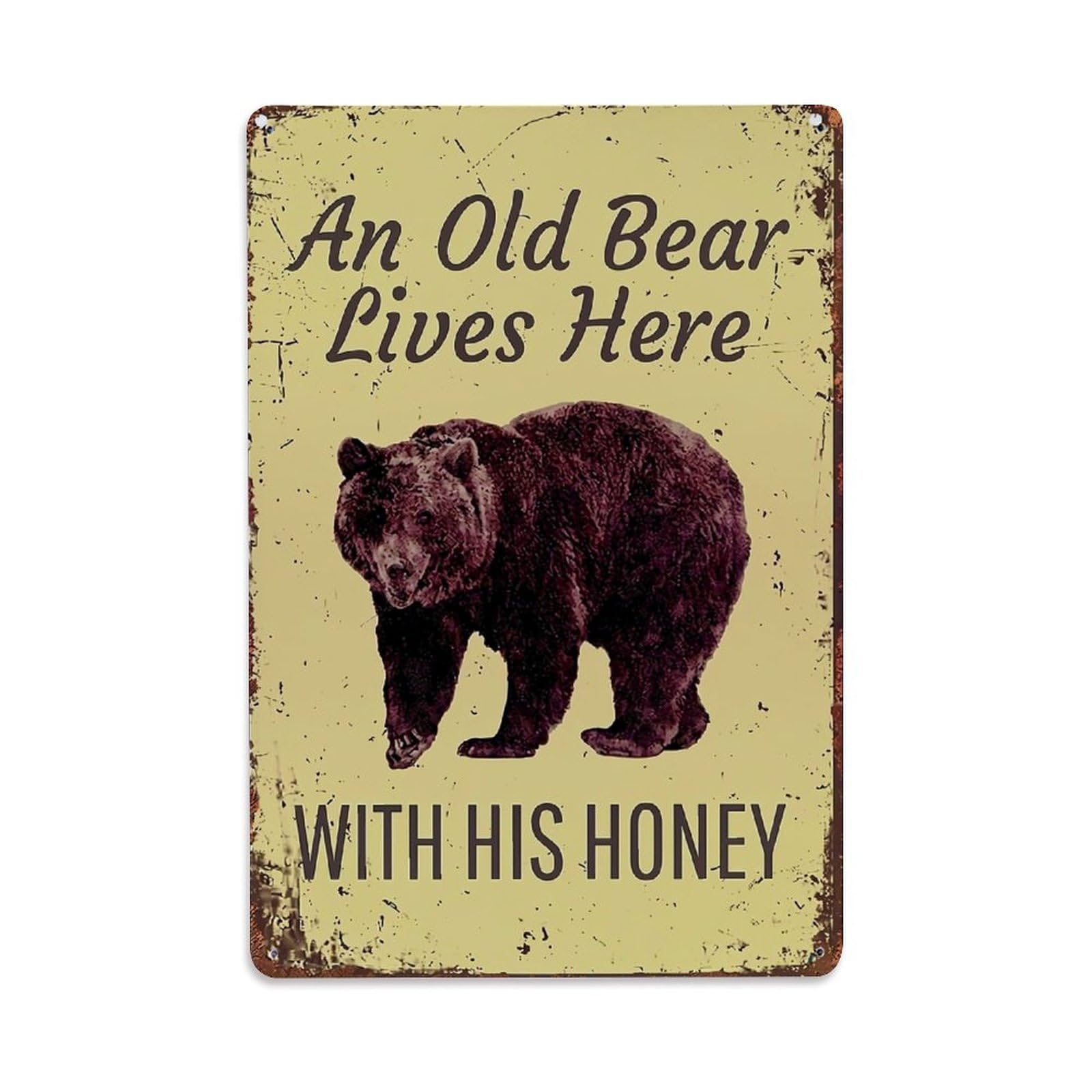 Jdfenggu Vintage An Old Bear Lives Here Retro Metal Tin Sign, Metal Poster For Bar, Home, Man Cave, Kitchen, Laundry Room Art Decor 8X12 Inch