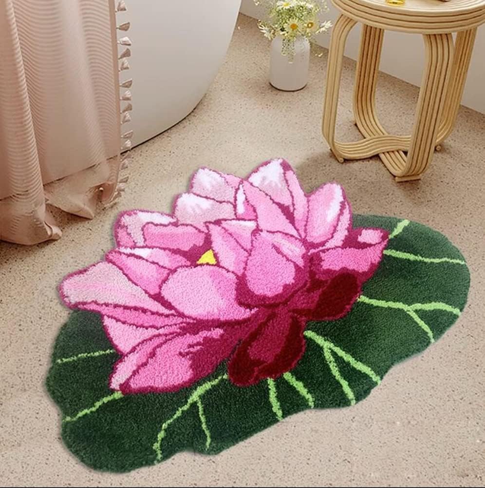 Judy Dre am Pink Lotus Flowers Shaped Area Rug,Soft Floral Bathtub Rug for Kitchen/Bathroom/Bedroom,Outdoor/Indoor Floor Mat 31" X 22"