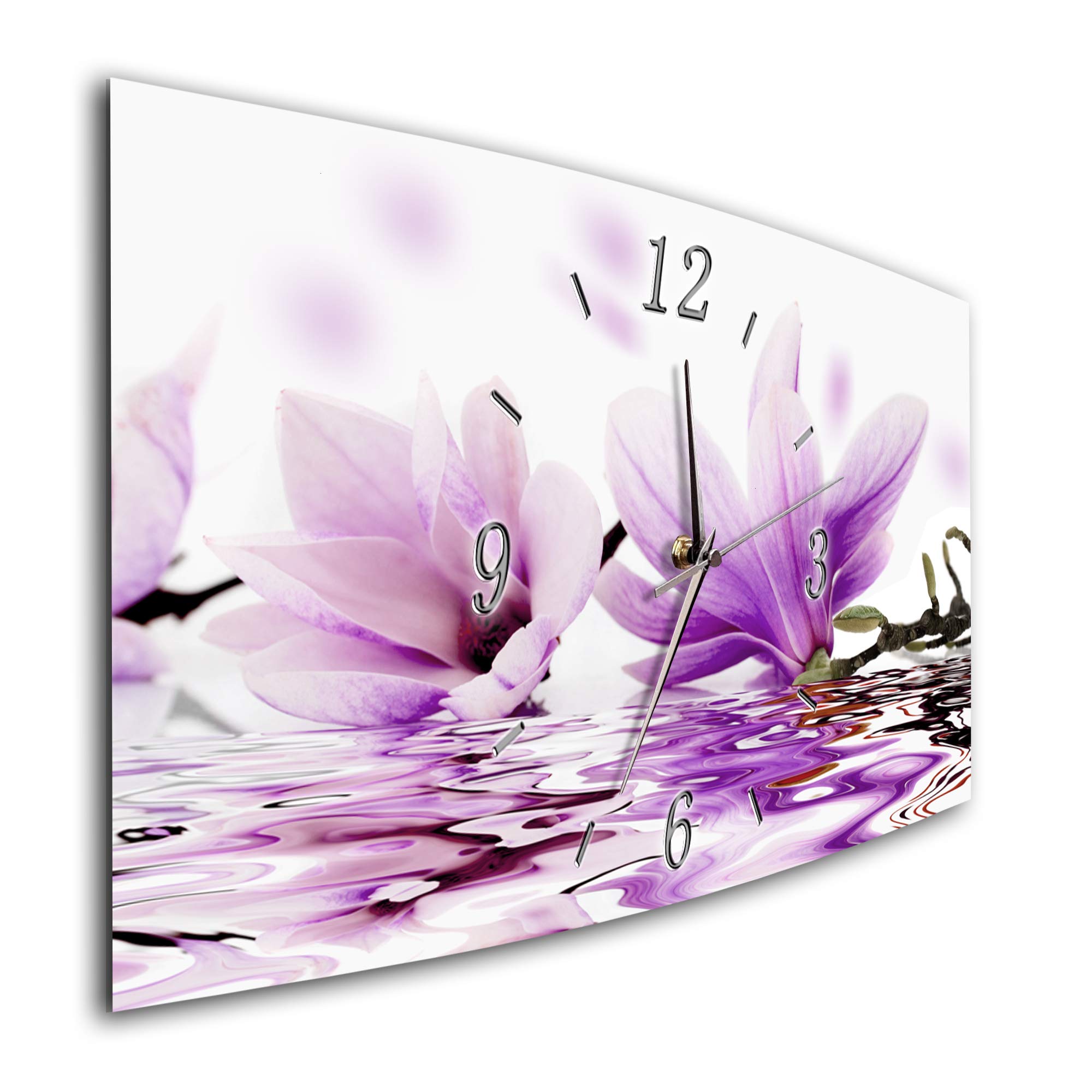 BM Funk Quarz Wanduhr Funkwanduhr Funkwanduhren Funkuhr Funkuhren kein Ticken lautlos geräuschlos leise modern ohne Tickgeräusche groÃŸ XXL Wohnzimmer Küche Magnolie Blüten Blumen 7019-1a