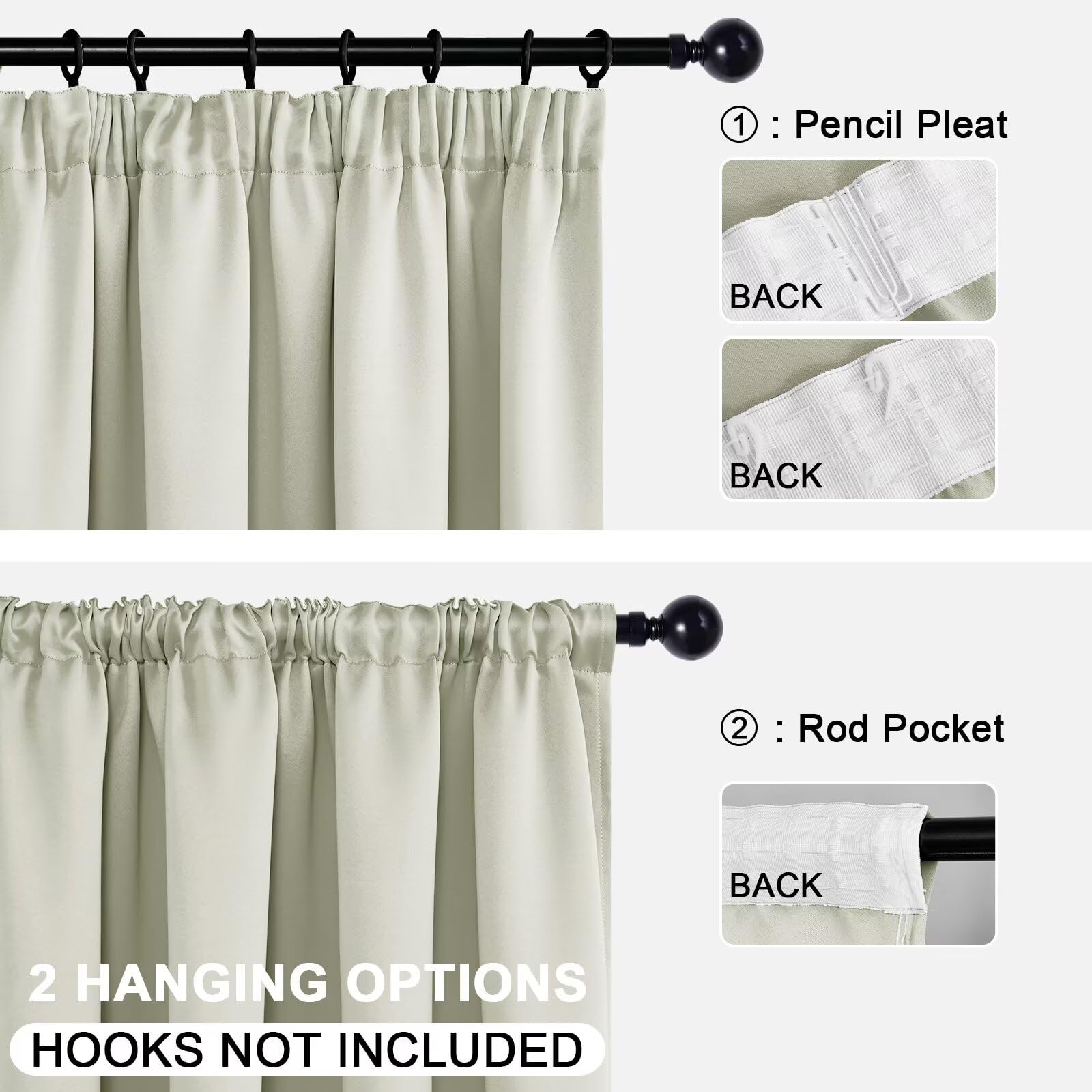DWCN Blackout Curtains for Bedroom Thermal Insulated Curtain with Tiebacks Pencil Pleat Curtains for Living Room 46 x 72 inch Length - Image 4