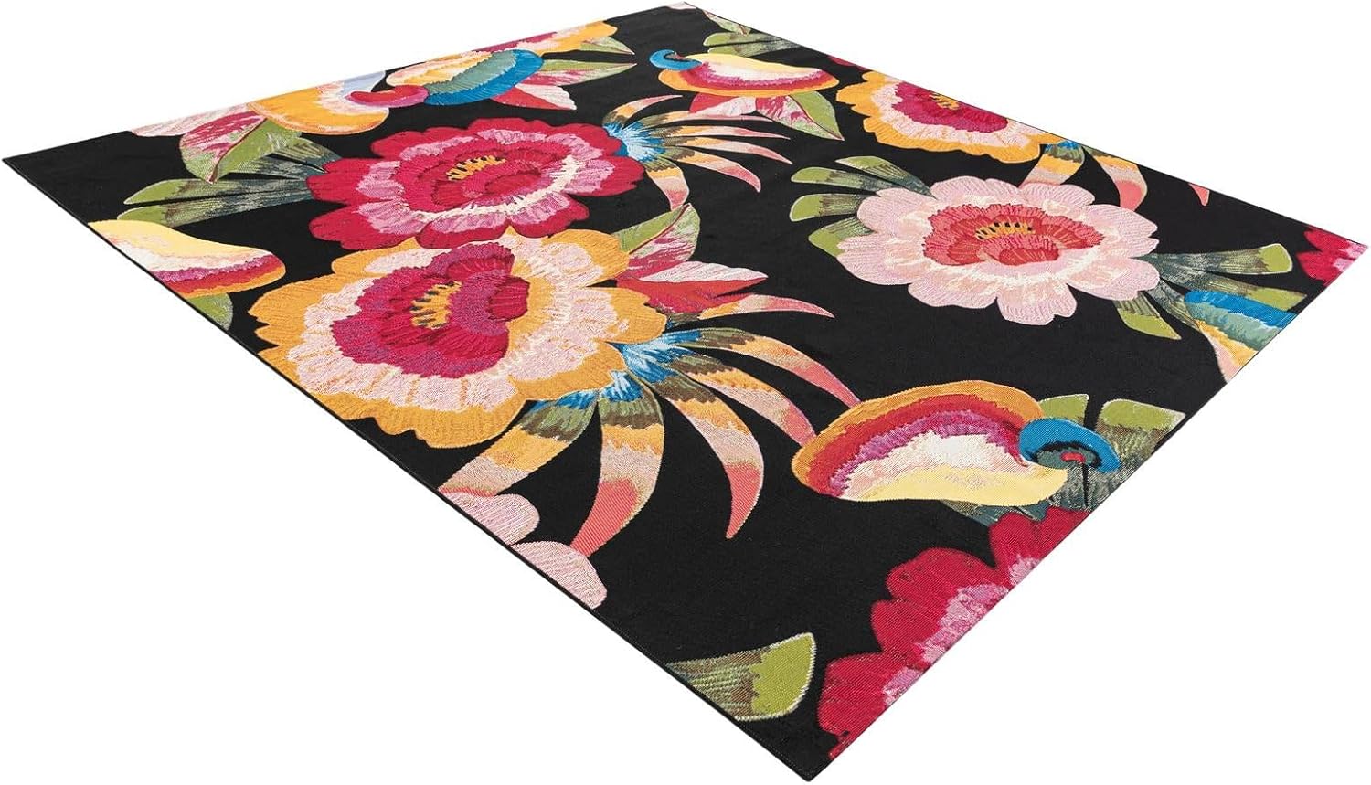 Rugs.com Outdoor Botanical Collection Rug – 8 Ft Square Multi Flatweave-Pile Rug Perfect for Living Rooms, Kitchens, Entryways