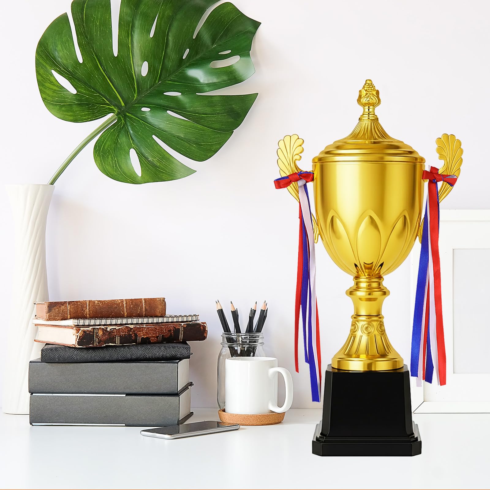 Trofeo de premio de oro de 16.5 pulgadas, gran copa de trofeo y medallas de premio con cinta para niños y adultos para deportes, competiciones, torneos