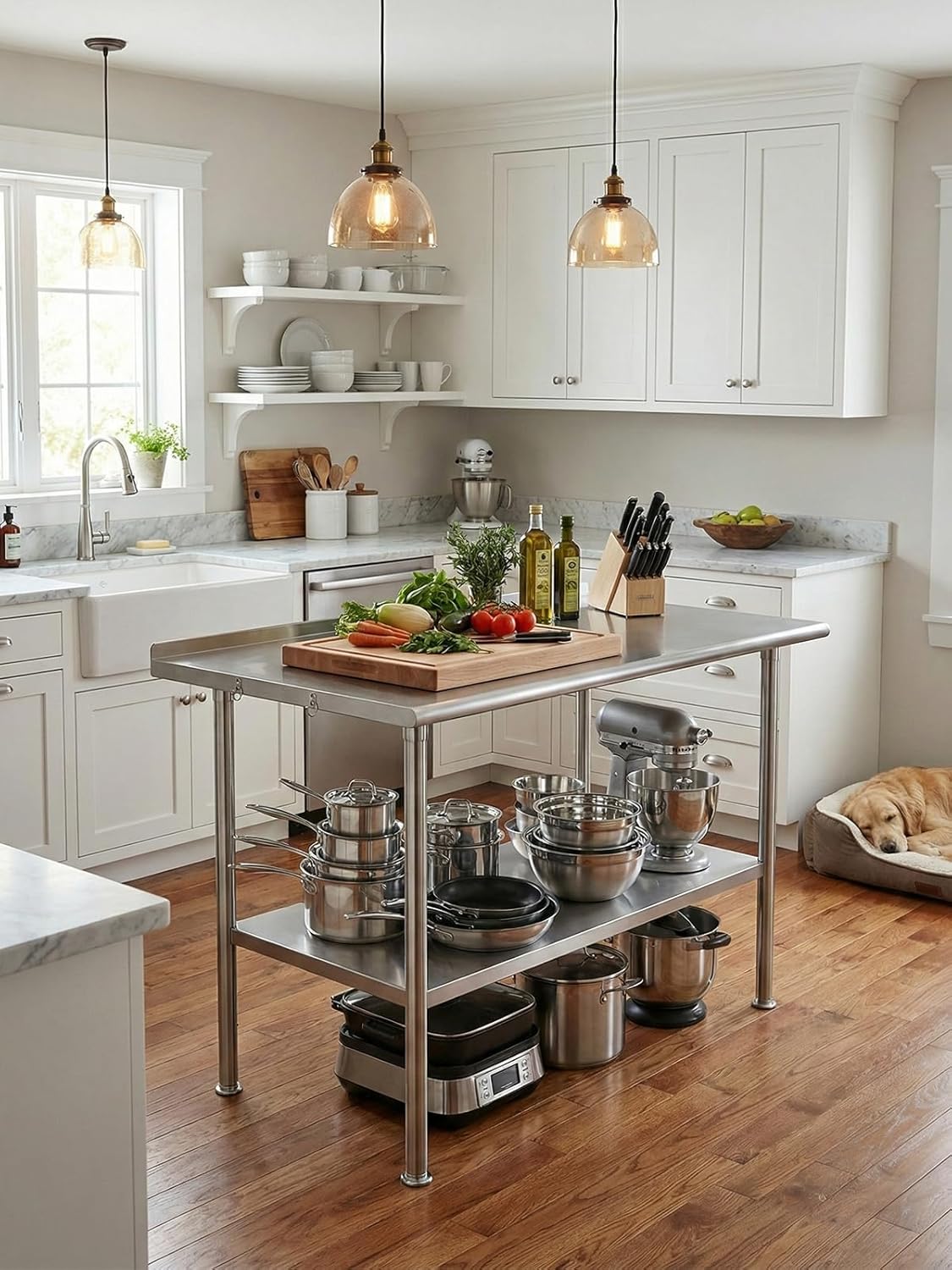 All-Stainless Steel Prep Table, 24 X 48 Inch, with Rounded-Corner Backsplash and Adjustable Undershelf, Heavy-Duty for Outdoor Use,Restaurants,Hotels,Workshops,Kitchens,Gardens, and Garages