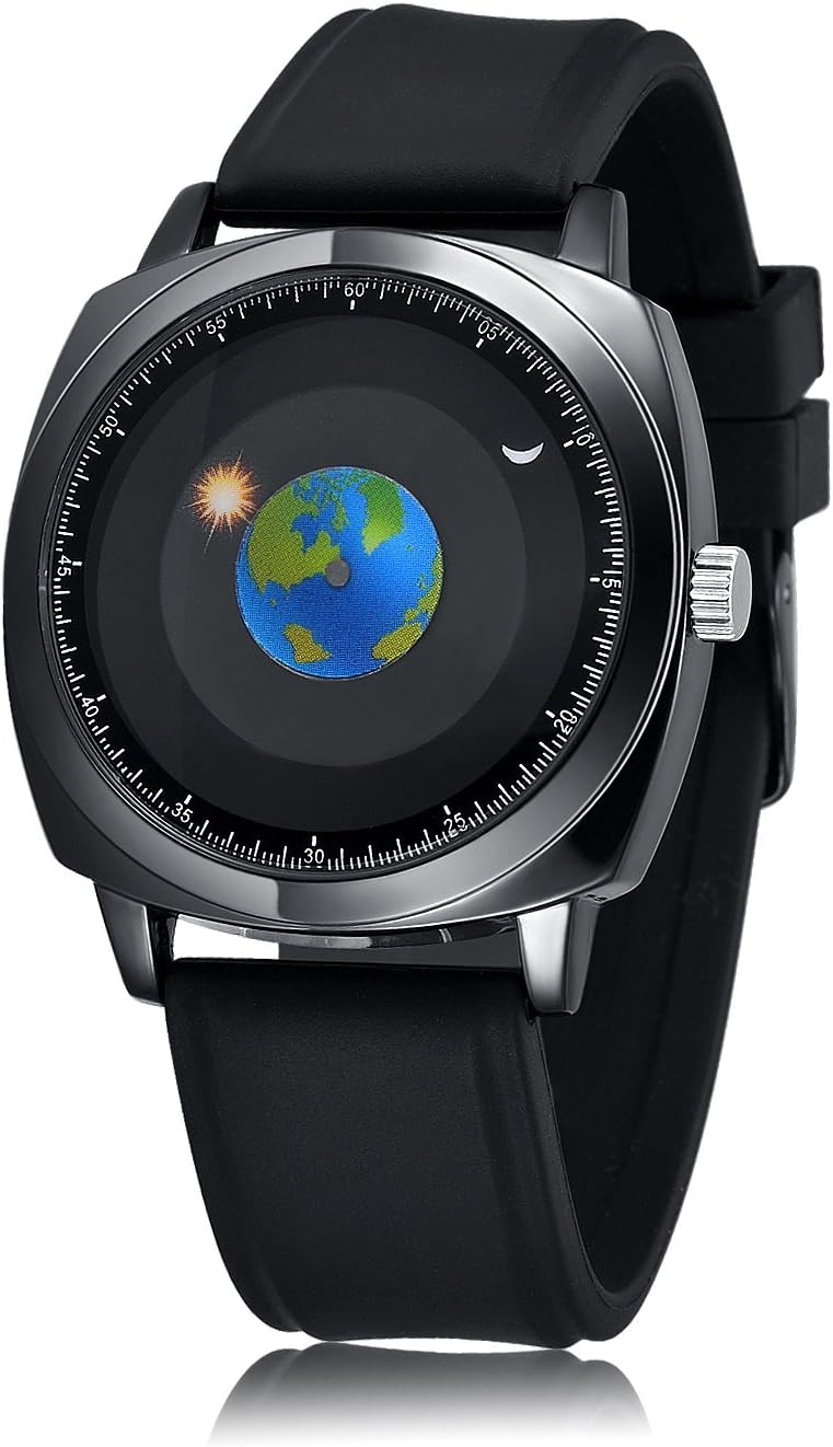 50M Waterproof Men World Map Watches Creative Starry Universe Earth Globe Moon Sun Rotating Eye-catching Personalized Cool Unique Mens Watches