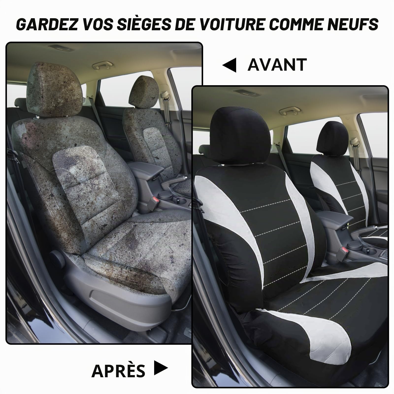 Lot de 2 housses de siège de voiture avant - Respirantes - Universelles - Gris