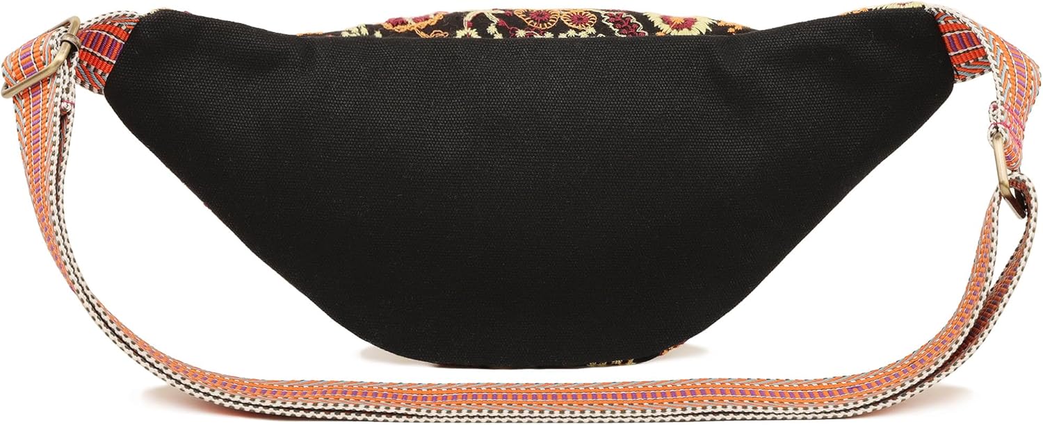 Silkarea Vintage Embroidered Fanny Pack for Women Ethnic Boho Festival Rave Bum Bag Travel Waist Bag Canvas Belt Purse (Embroidered Yellow)