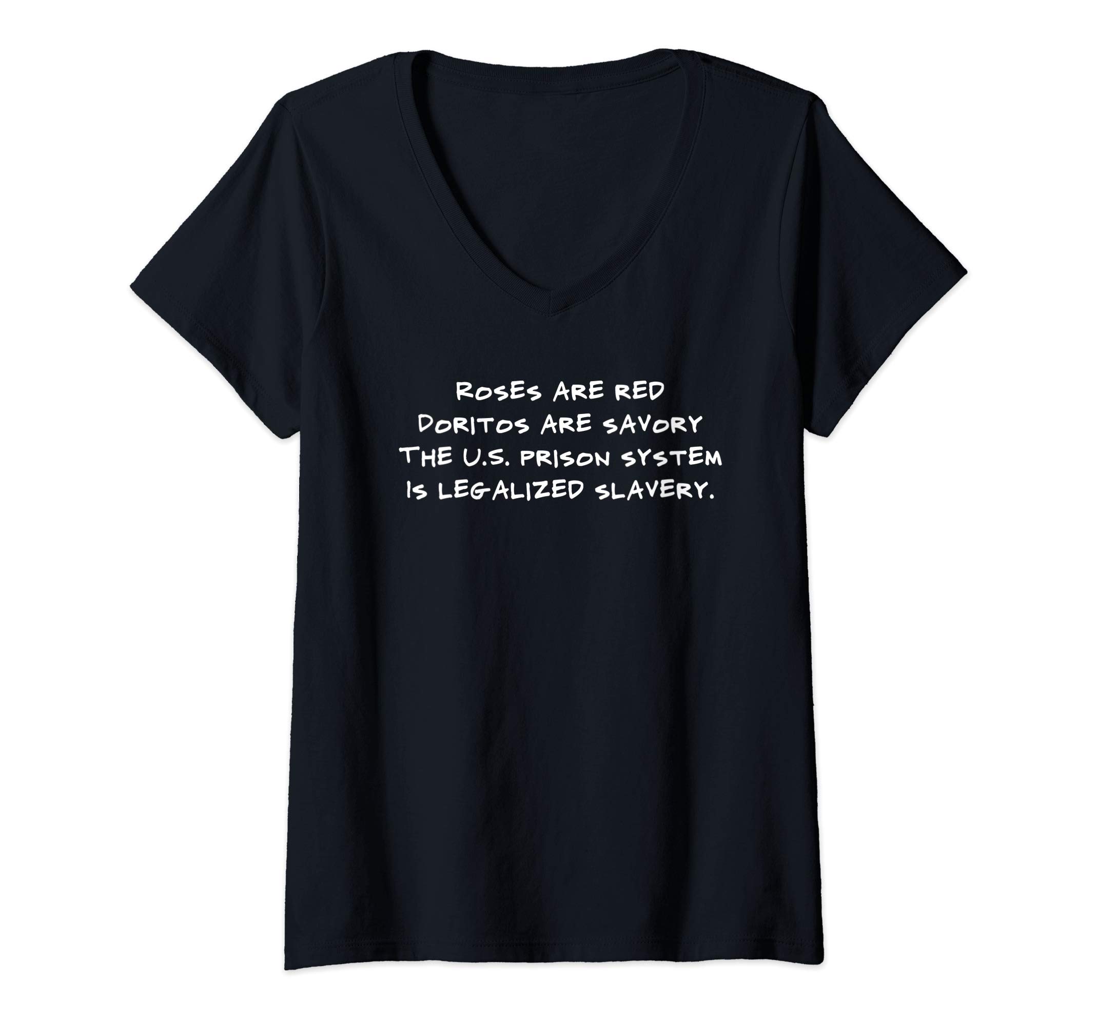 Artshelly TeesWomens Roses are red Doritos are Savory U.S. Prison System T shirt V-Neck T-Shirt