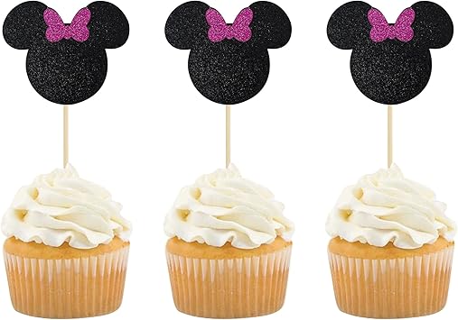 Mickey & Minnie Mouse Cupcake Toppers - 24-Pack Party Picks For Birthday & Baby Shower Decorations