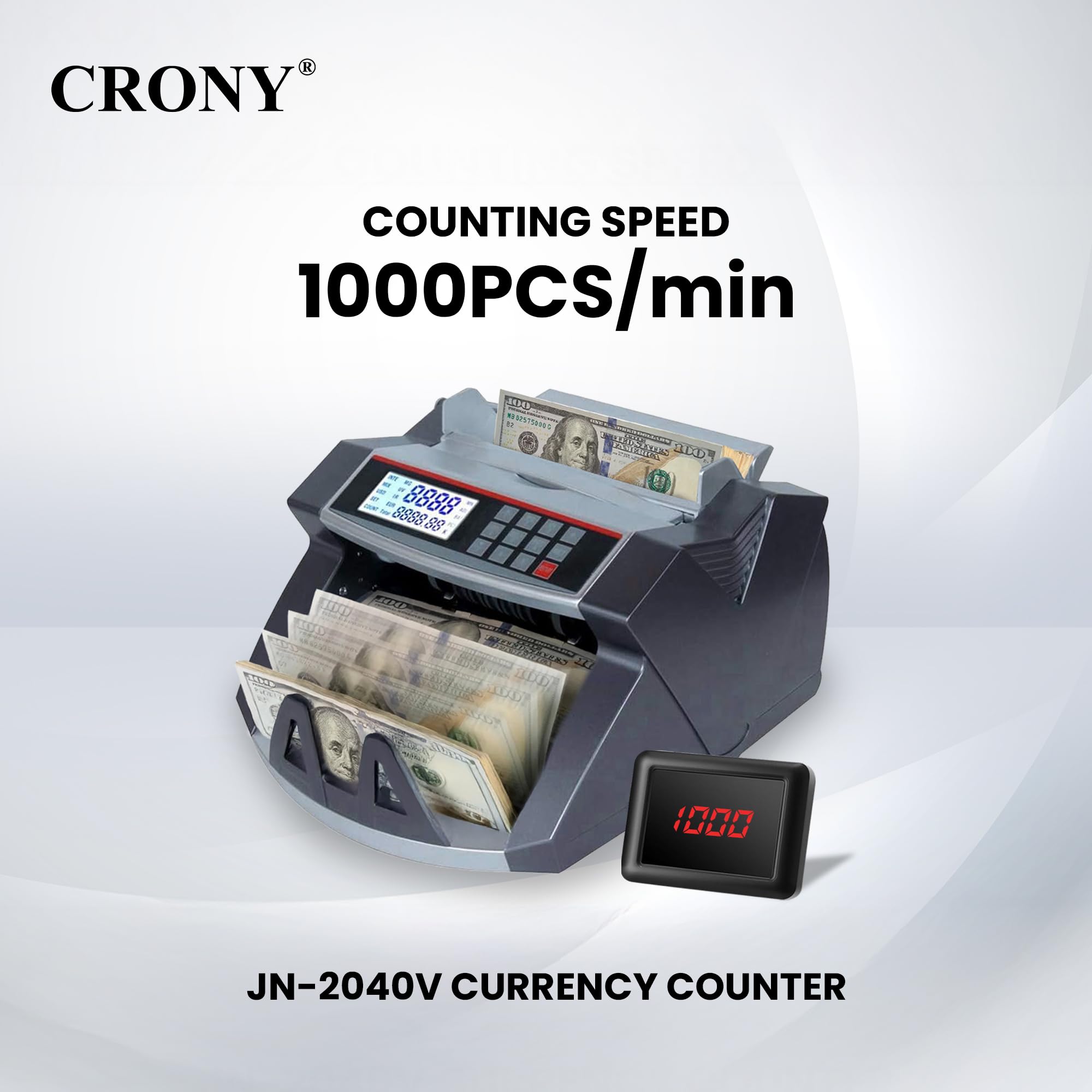 CRONY Money Cash Counting Machine - JN-2040V Portable bill Counter Multi  Currency Counting Machine AED SAR USD EUR Counterfeit Money Detectors UV MG  Bill Counting Machine with LCD Display 1000pcs/min : Amazon.ae: