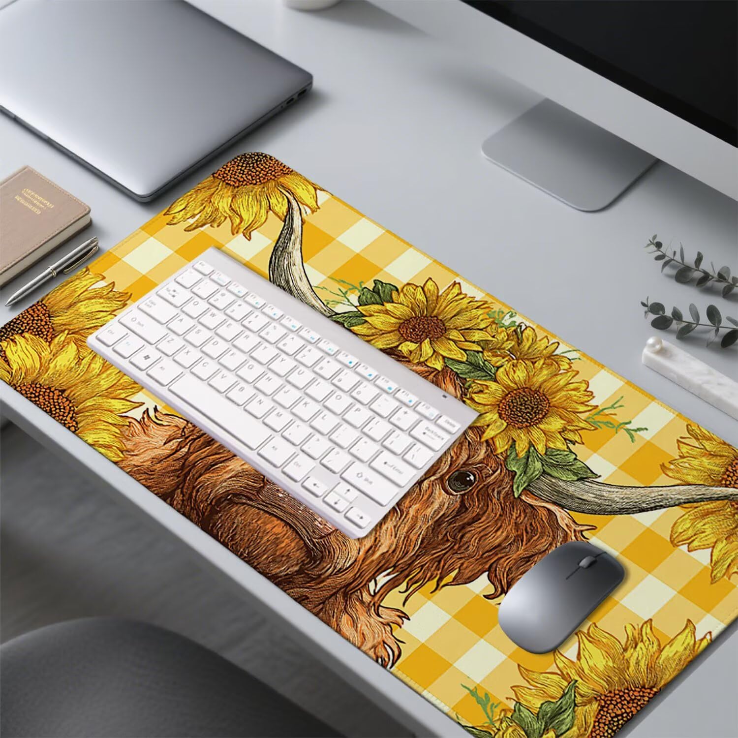 Tapis de Souris Jaune sous Main Bureau Tapis de Souris Gaming XXL 1000x500x3mm Mouse Pad Caoutchouc Bovins Highlands Grand sous Main Gamer Accessoires PC Imperméable, pour Clavier Ordinateur w-706