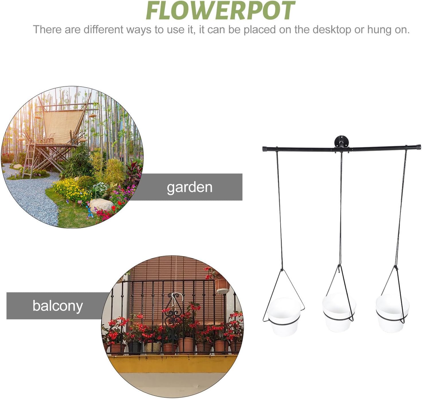 BESTonZON Metal Planter Hanger Indoor Hanging Plant Ceiling Rack with Detachable Black Iron Flowerpot Holder for Home Wall Mounted Large Indoor Plant Pot Storage