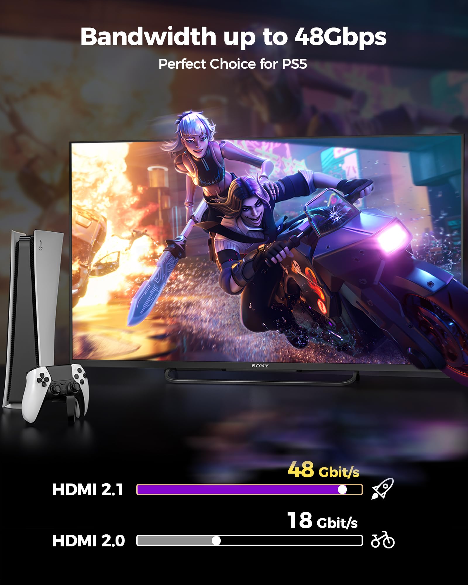Silkland Cavo HDMI 2.1 8K 2m, Cavo eARC 8K HDMI per soundbar 48 Gbps, PS5 cavo HDMI 4K @120Hz, 2K @240Hz/144Hz, 8K@60Hz, Dynamic HDR10+, Dolby Atmos, HDCP 2.2/2.3 per PS5, laptop,HDTV,Switch,Monitor