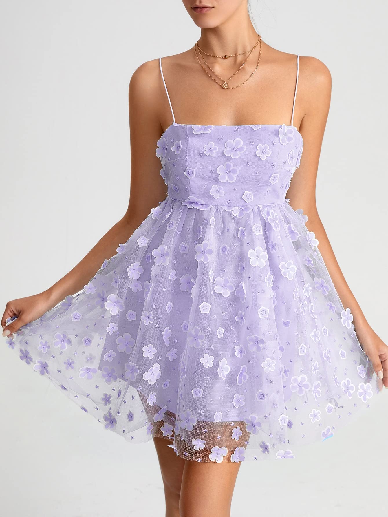open lace back dress Starry Party Purple Skater Dress – Holley Tea Time main image 0